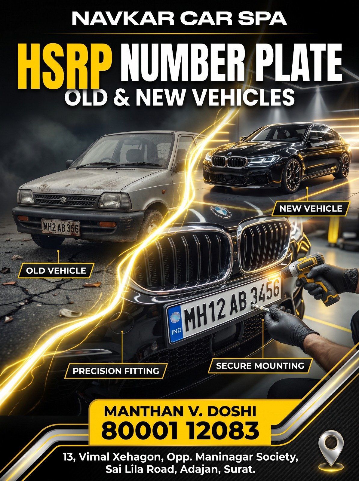Vehicle HSRP plates fitment assistance Navkar Car Spa
